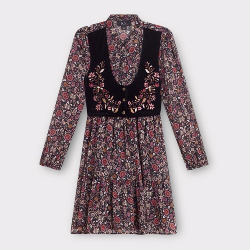 Stitch Fix NWT Girls Dress 2 Piece Floral Chiffon Velvet Vest Black/Pink